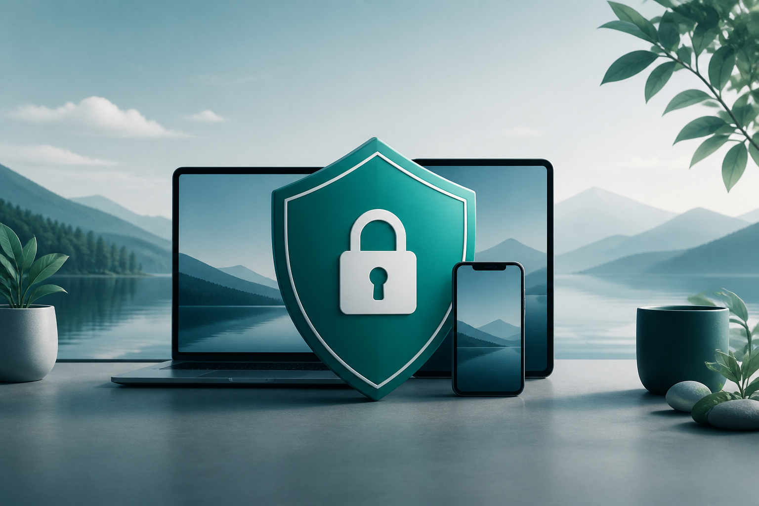 Calm teal and slate illustration about choosing privacy tools without scareware